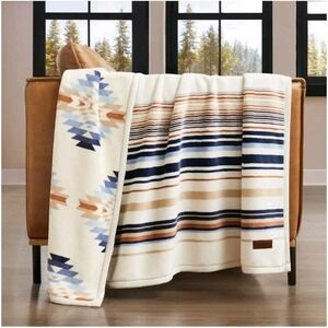 Pendleton Reversible Soft Striped Geometric Aztec Plush Throw Blanket 50 × 70in.